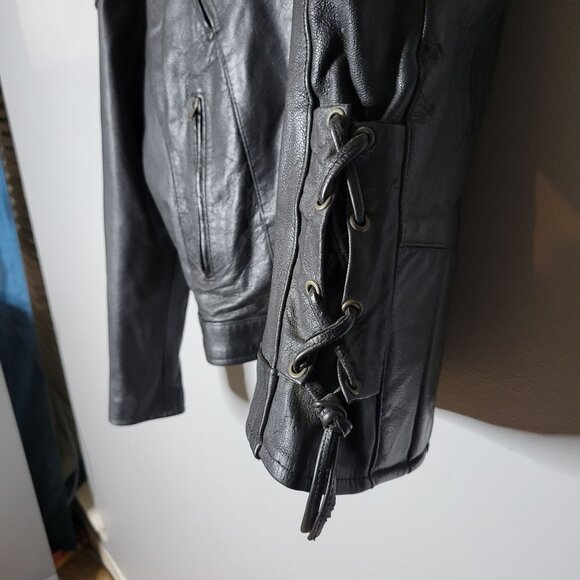 Vintage Barney’s Leather Men’s Black Moto Jacket Size 50 Biker Leather Grunge - Picture 8 of 16